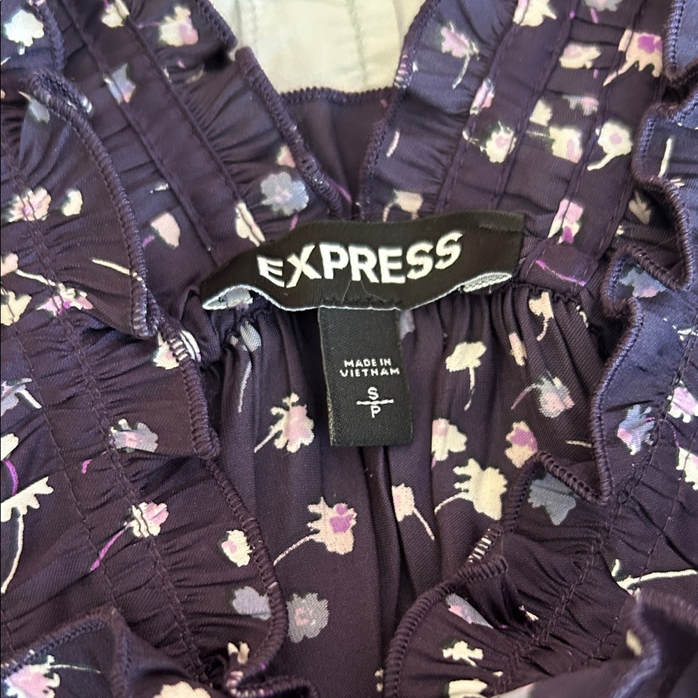 Express Purple Floral Ruffled Strap Tank Top